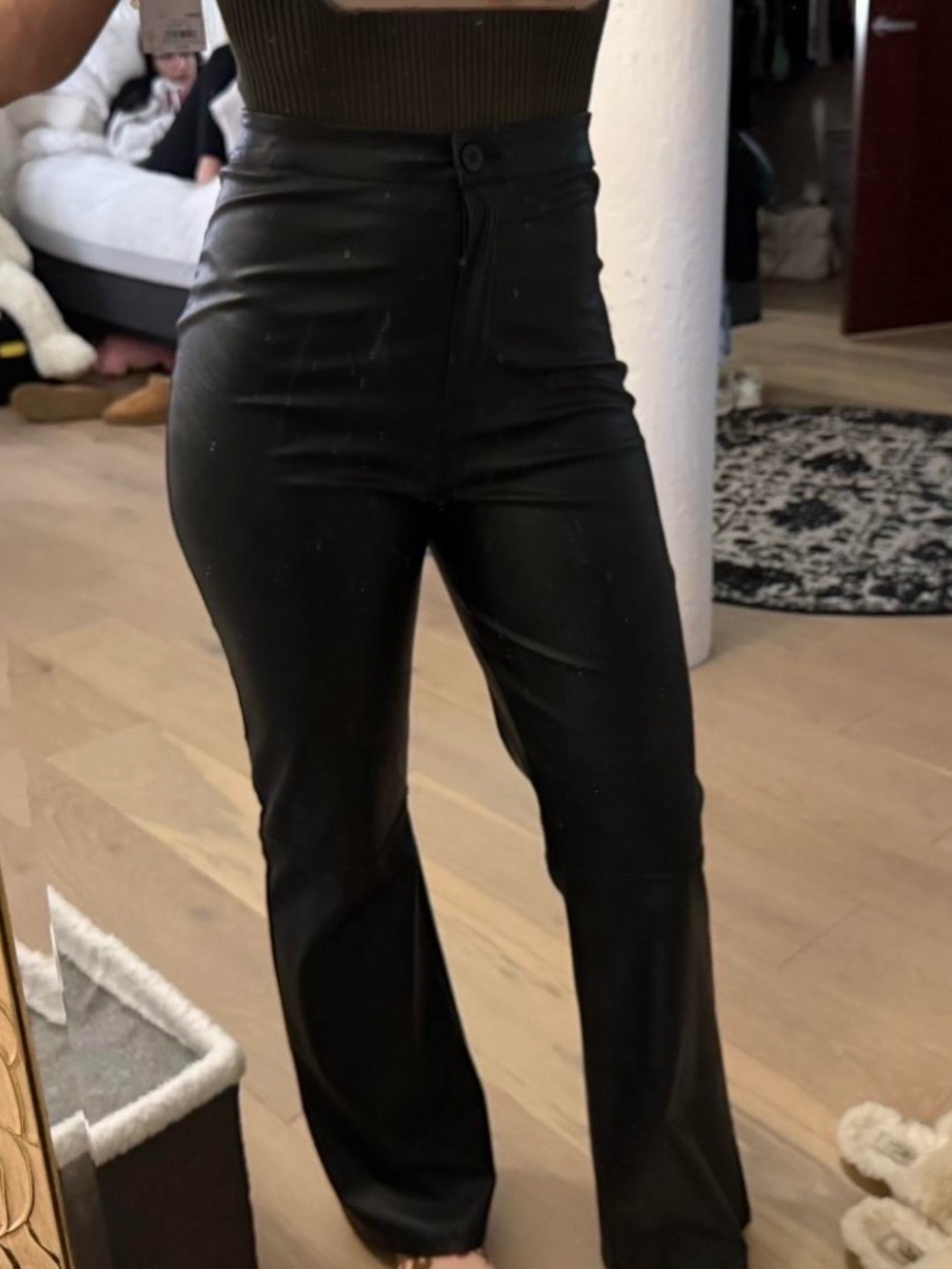 Boohoo Black High-Waist Faux Leather Bootcut Pants